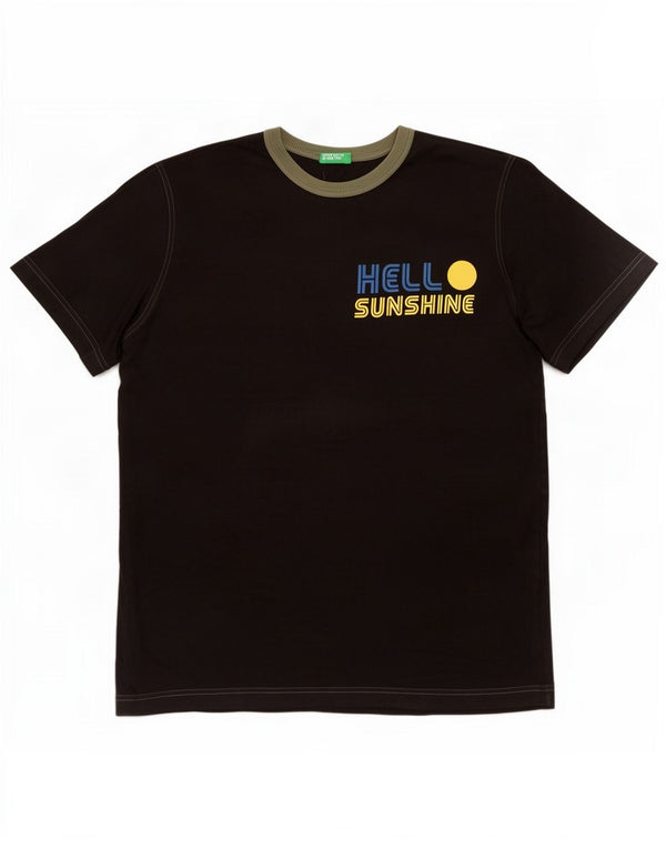 Benetton Herre grafisk T-shirt Top Medium Sort