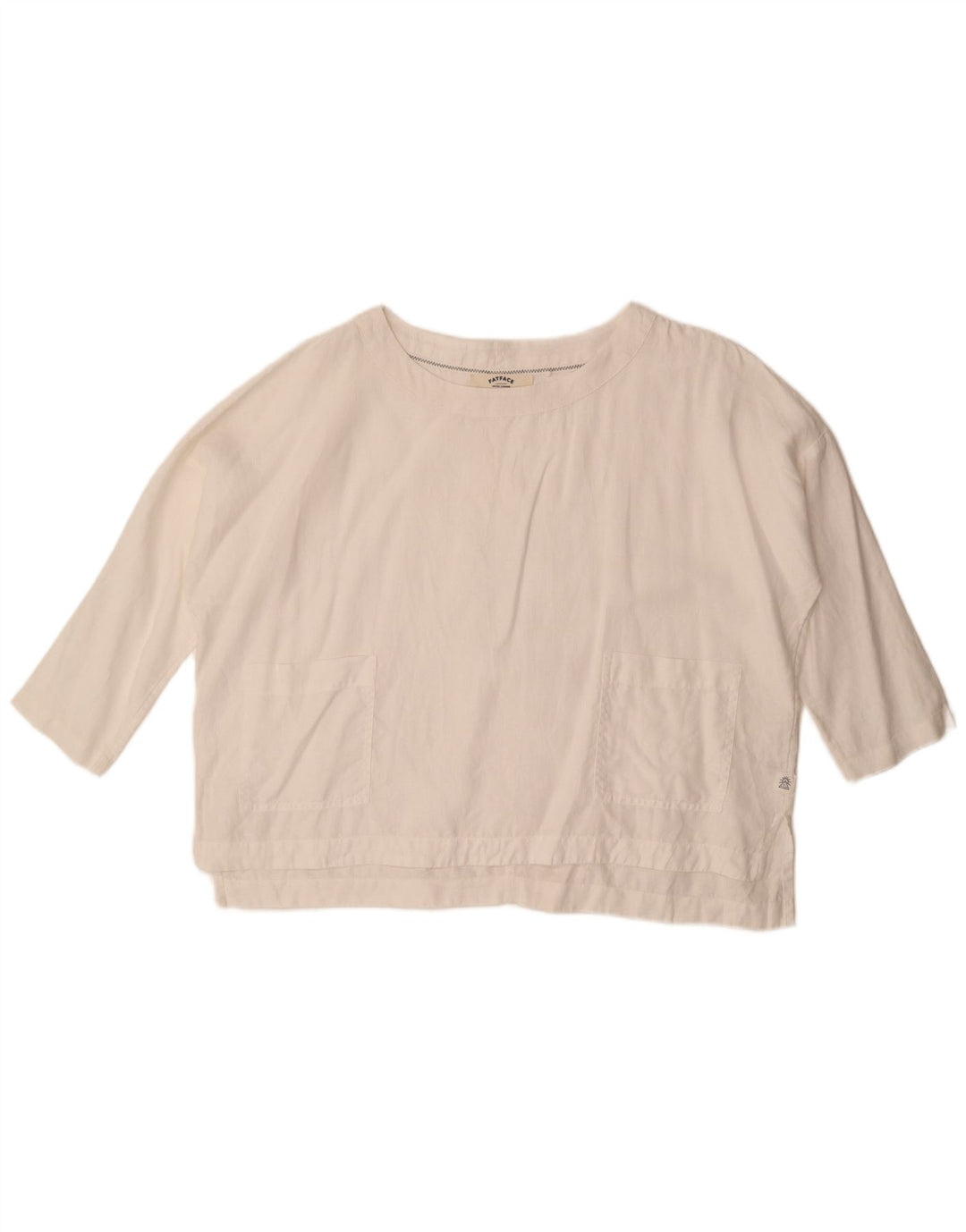 Fat Face Dame 3/4 ærmet Oversized Bluse Top UK 10 Small White Linen
