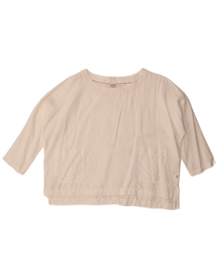 Fat Face Dame 3/4 ærmet Oversized Bluse Top UK 10 Small White Linen