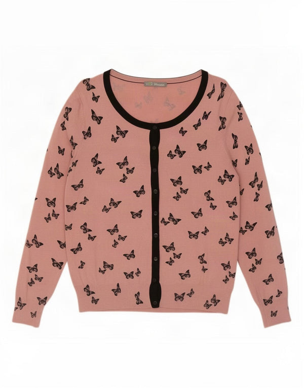 Marks & Spencer Womens Cardigan Sweater UK 16 Large Pink Viscose Butterfly