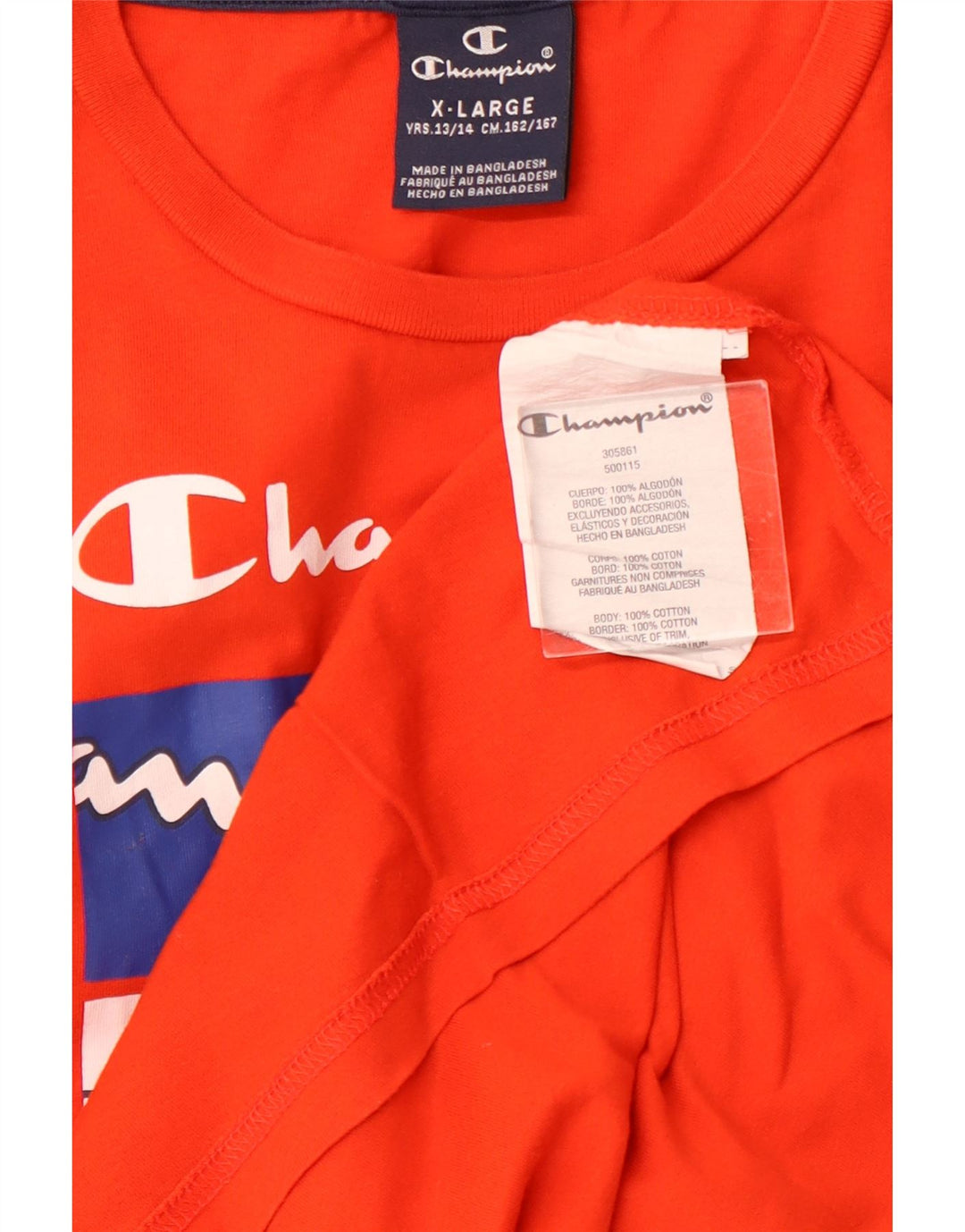 CHAMPION Drenge Grafisk T-Shirt Top 13-14 år XL Orange Colourblock Bomuld