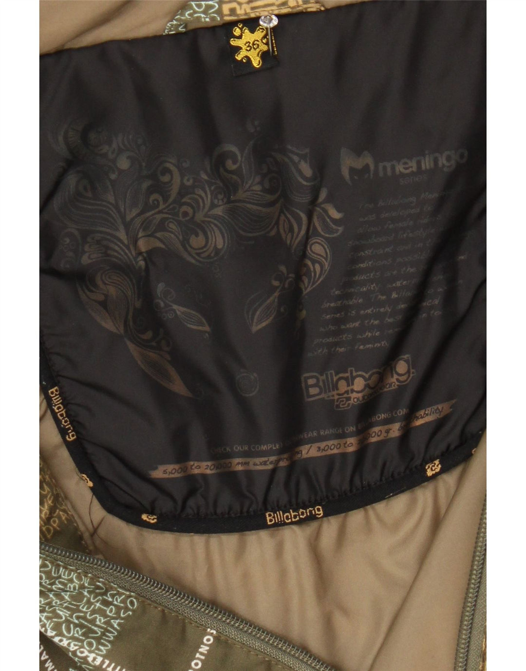 BILLABONG Dame grafisk hættejakke EU 36 Small Khaki Check