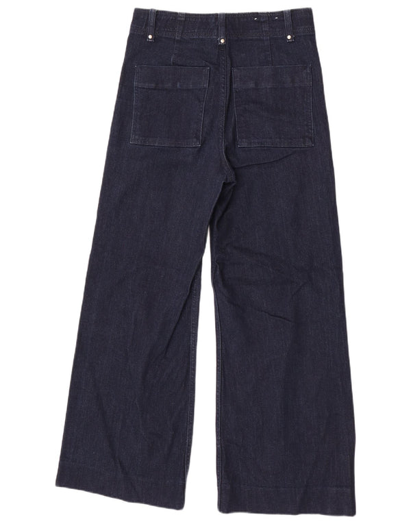 Zara Dame Jeans med høj talje og brede ben EU 38 Small W28 L28 Marineblå Bomuld