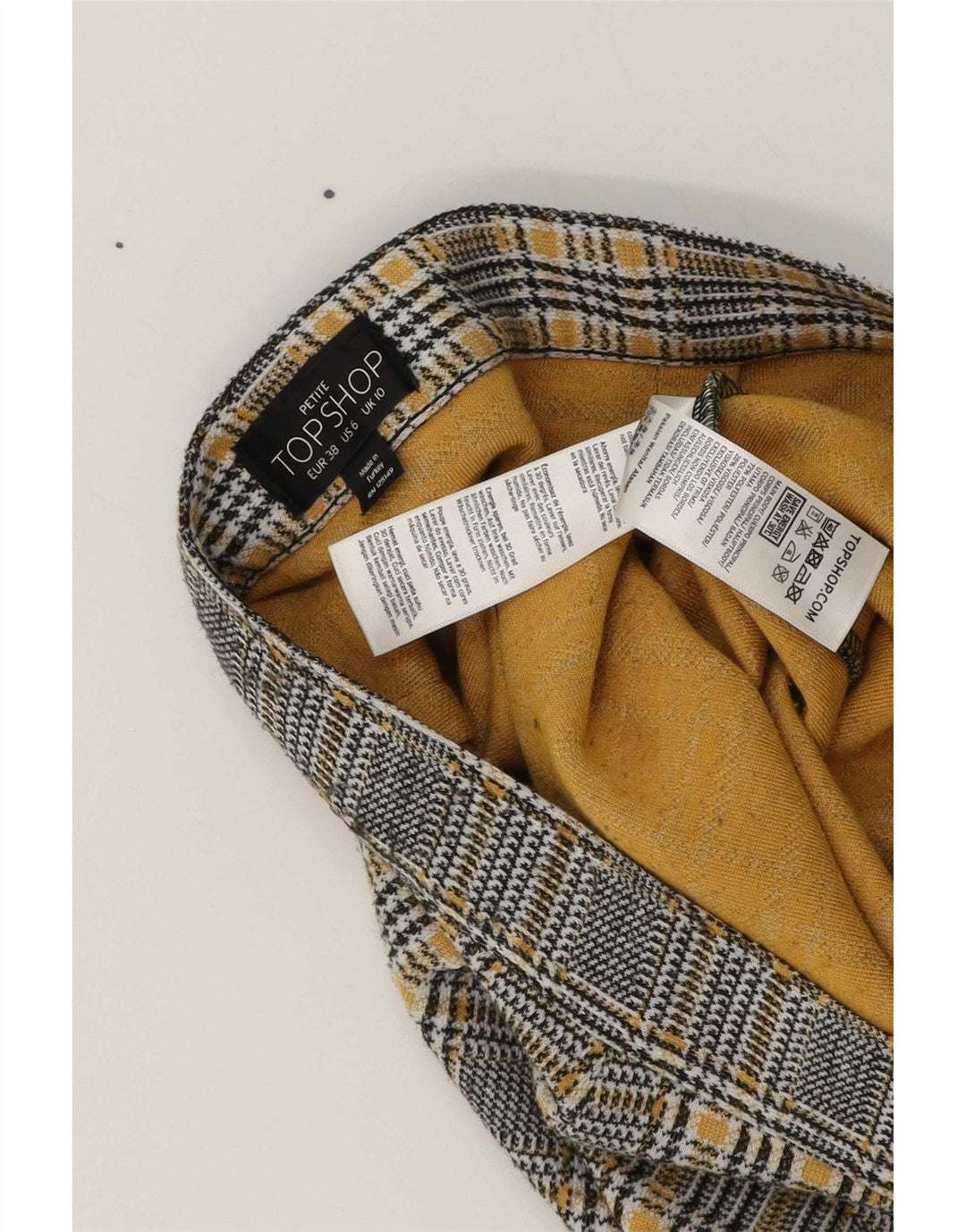 Topshop Dame Mini-nederdel UK 10 Small W28 Yellow Houndstooth Polyester