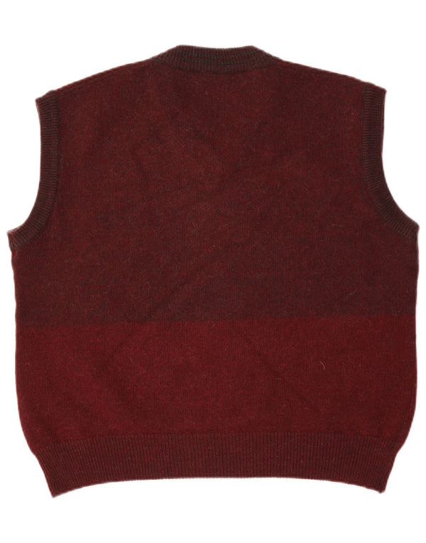 Vintage Mens Vest Tank Top Large Burgundy Striped