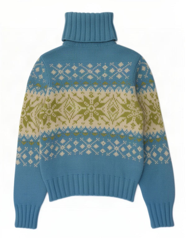 Benetton Dame Rullehals Sweater UK 8 Small Blue Fair Isle