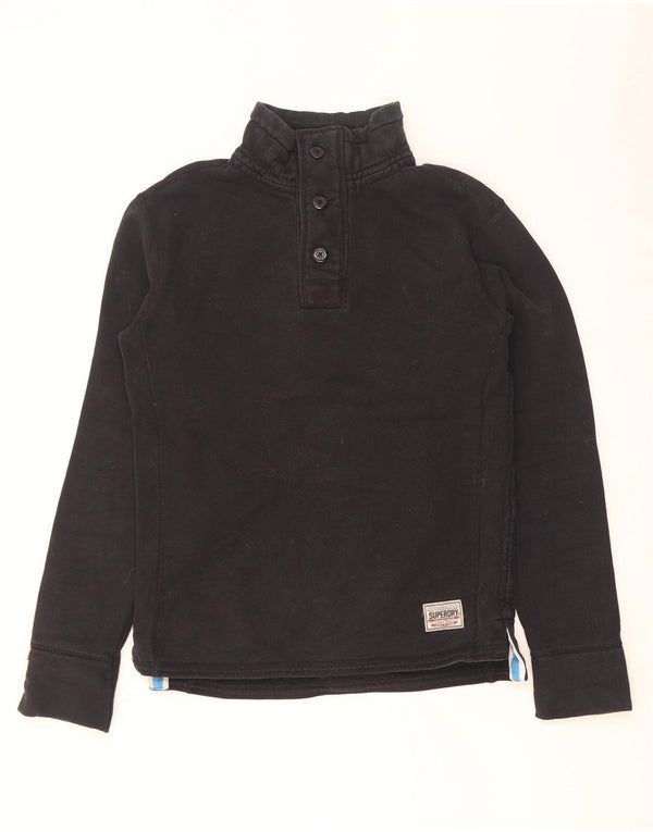 Superdry Herre Grafisk Button Neck Sweatshirt Jumper Medium Sort Bomuld
