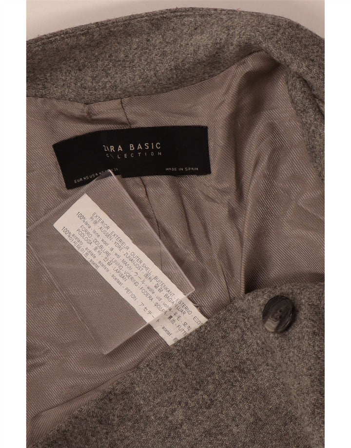 Zara Dame Longline Blazer Jacket UK 6 XS Grå Uld