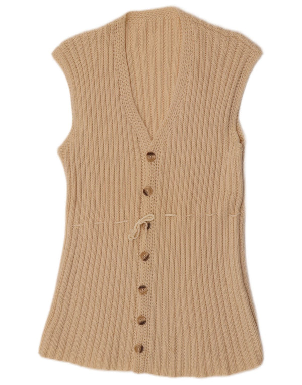 Vintage ærmeløs cardigan sweater til kvinder UK 14 Medium Off White