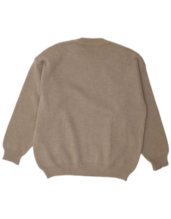 Vintage herre rund hals sweater stor grå stribet uld