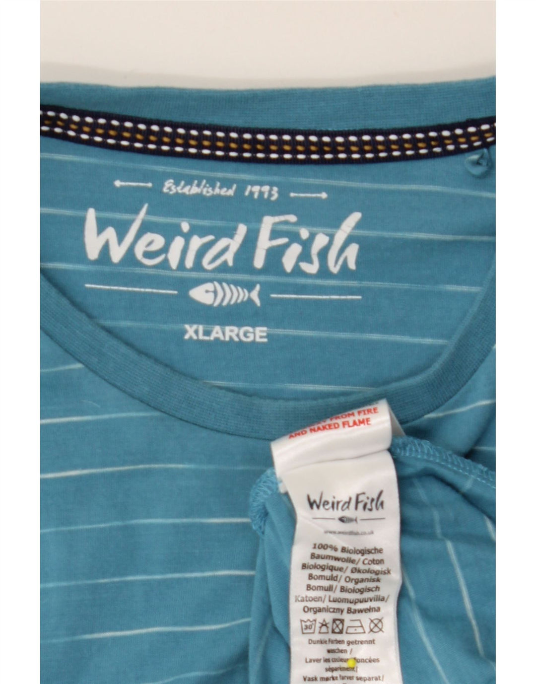 WEIRD FISH Herre T-Shirt Top XL Blå Stribet Bomuld