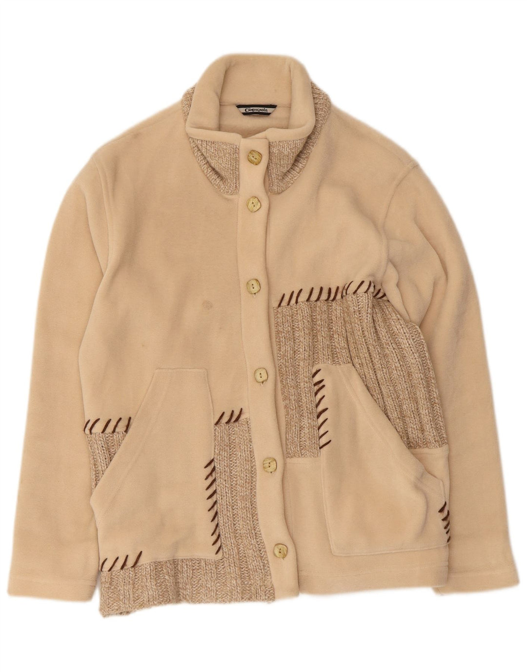 Vintage dame fleecejakke i overstørrelse UK 10 Small Beige Colourblock
