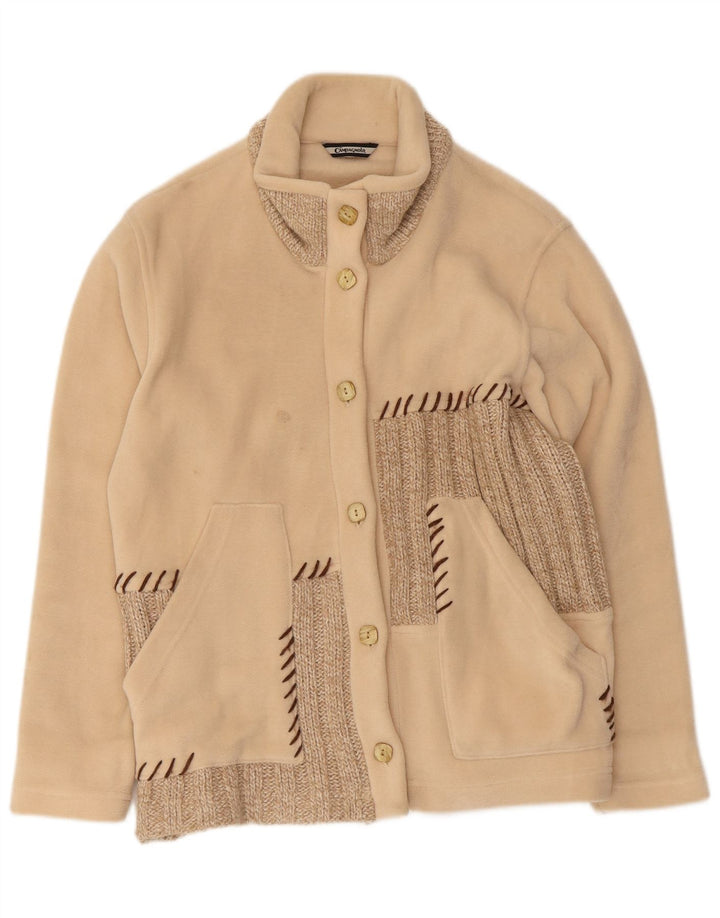 Vintage dame fleecejakke i overstørrelse UK 10 Small Beige Colourblock