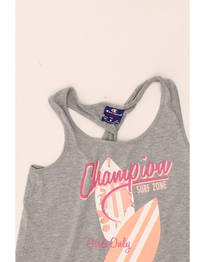 CHAMPION Girls Graphic Vest Top 9-10 Years Medium Grey Cotton Vintage Champion and Second-Hand Champion from Messina Hembry 
