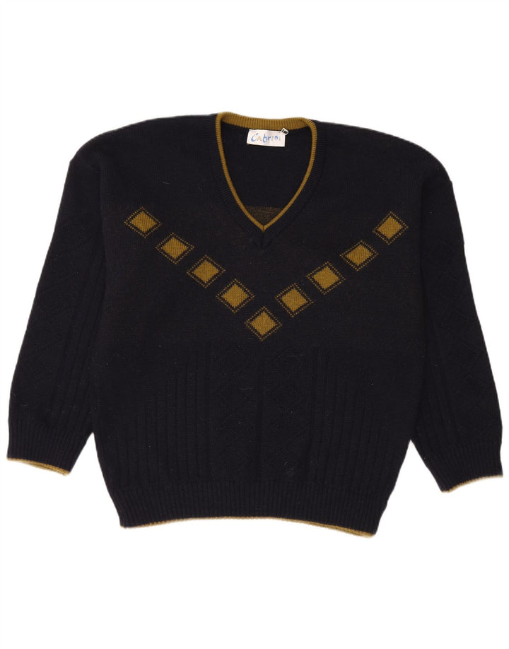 Cabrini Herre V-hals sweater Stor Marineblå Argyle/Diamond Wool