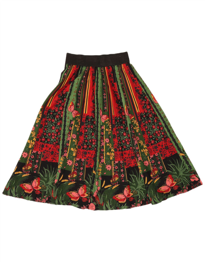 VINTAGE A-line nederdel med høj talje til kvinder W24 XS flerfarvet blomstret bomuld