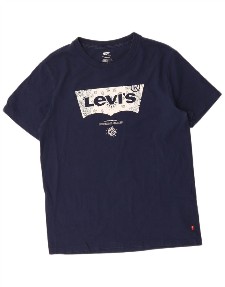 Levi's Dame Standard Grafisk T-Shirt Top UK 14 Medium Navy Blue Bomuld
