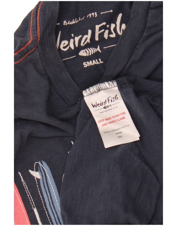 WEIRD FISH Herre grafisk T-shirt Top Lille marineblå bomuld
