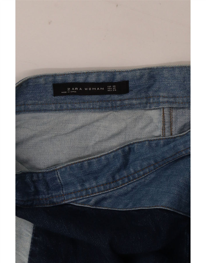 ZARA Mini-denimnederdel til kvinder XS W24 Blå Colourblock