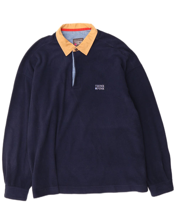 Tænk Pink Herre Polo Neck Fleece Jumper XL Navy Blue Polyester