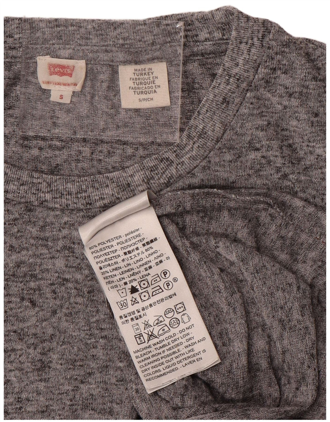 LEVI'S T-shirt top til kvinder DK 10 Small Grå Flecked Polyester
