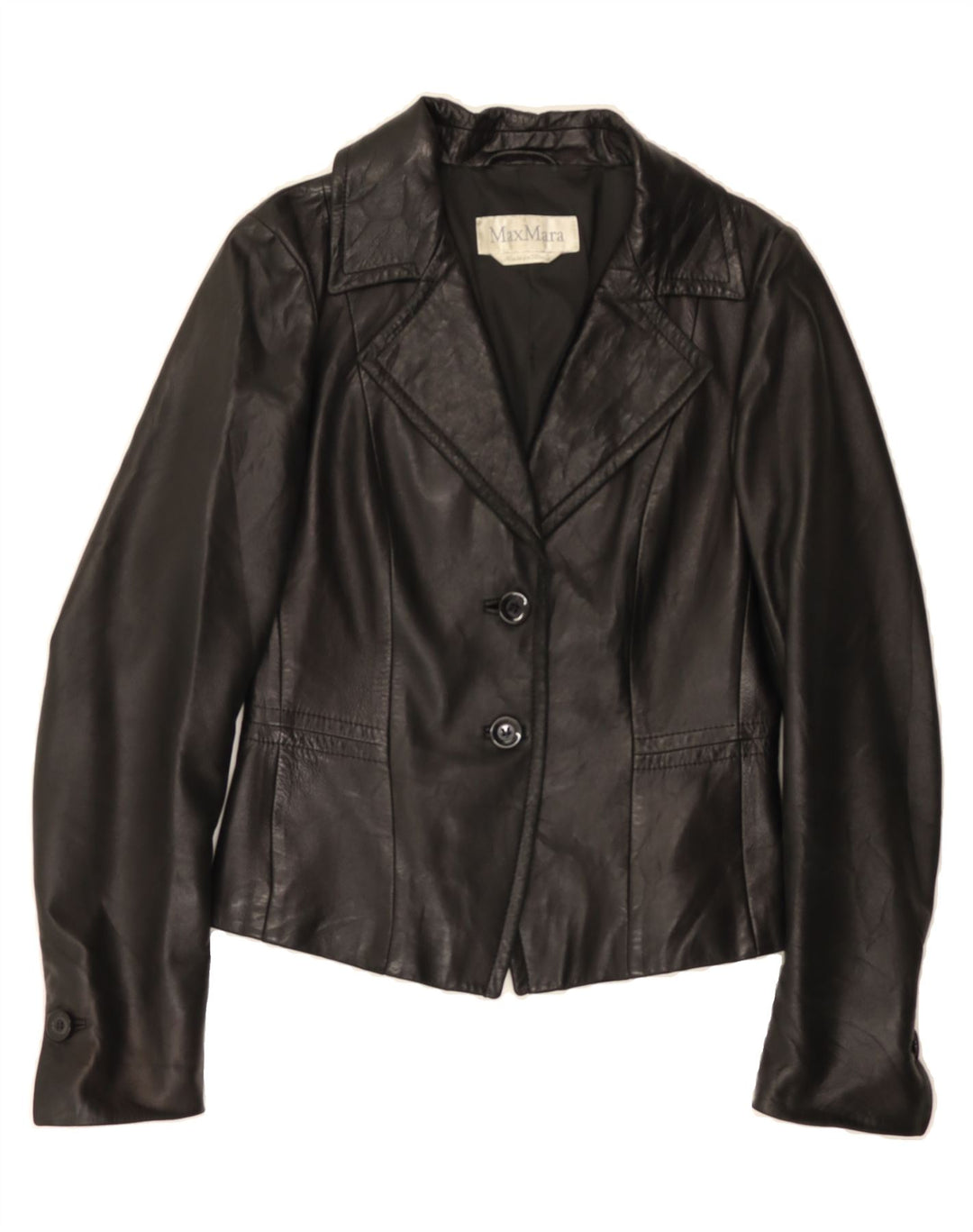 MAX MARA Womens Leather Jacket UK 8 Small Black Leather Vintage Max Mara and Second-Hand Max Mara from Messina Hembry 