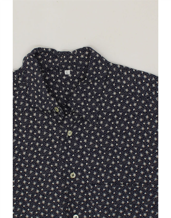 VINTAGE Mens Short Sleeve Shirt Large Navy Blue Spotted Viscose Vintage Vintage and Second-Hand Vintage from Messina Hembry 