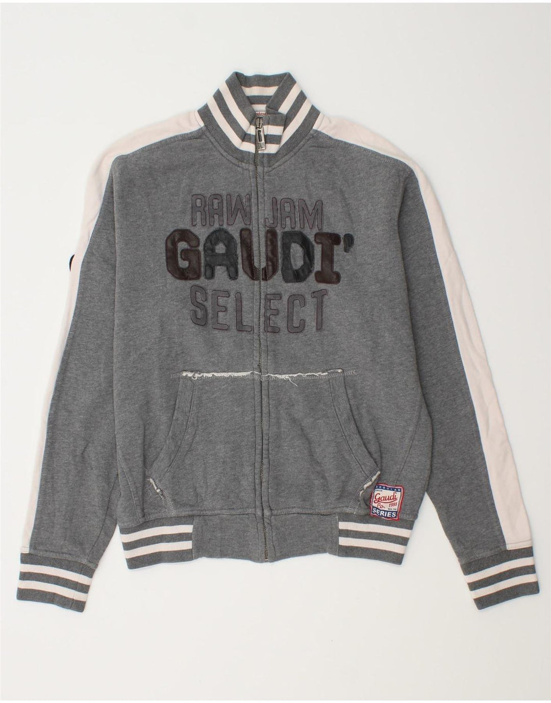 Gaudi Graphic Tracksuit Top Jacket UK 10 Small Grey Colourblock