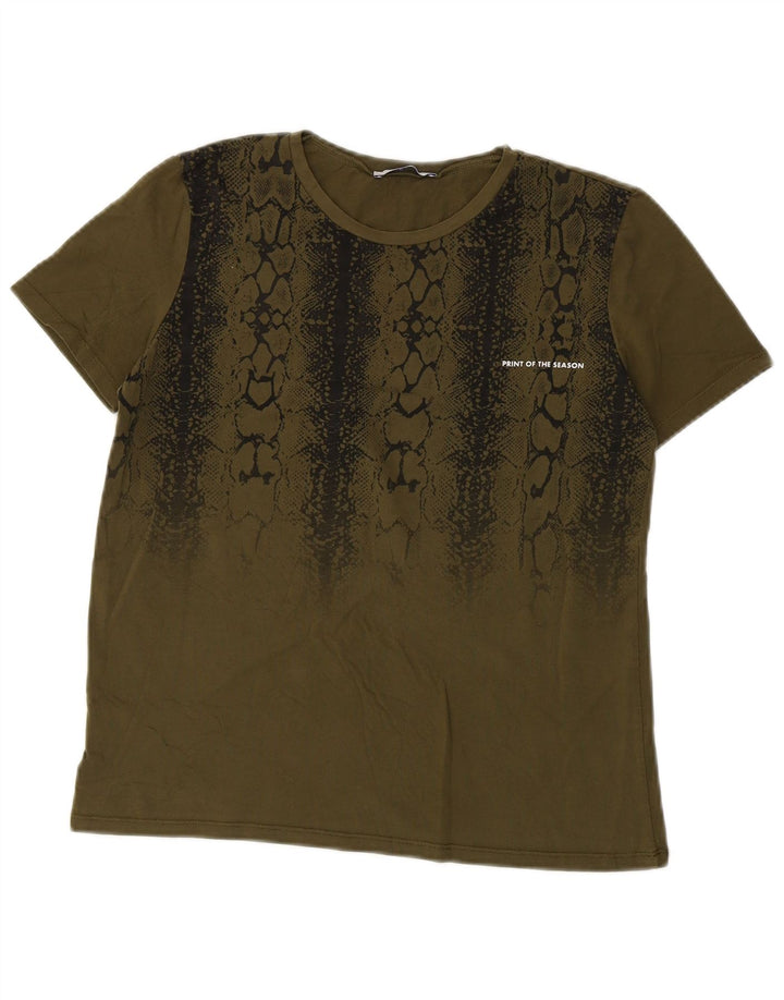 ZARA T-Shirt Top UK 12 Medium Khaki Animal Print