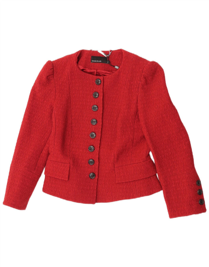 Karen Millen Dame Crop Blazer Jacket UK 12 Medium Bourgogne Polyamid