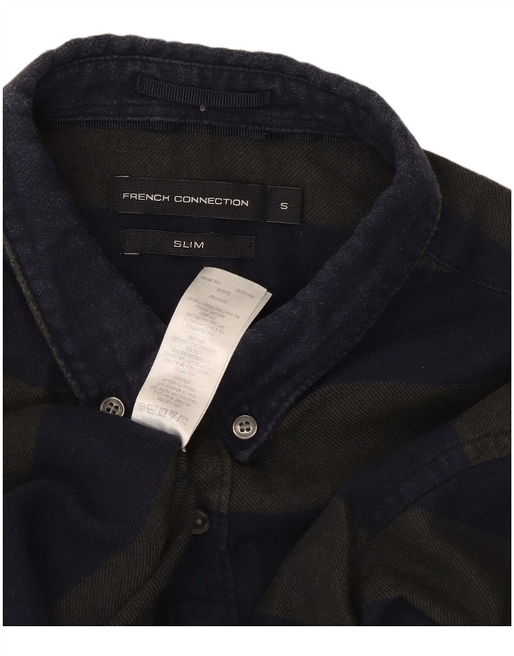 French Connection Slim flannelskjorte til mænd, lille marineblå stribet bomuld