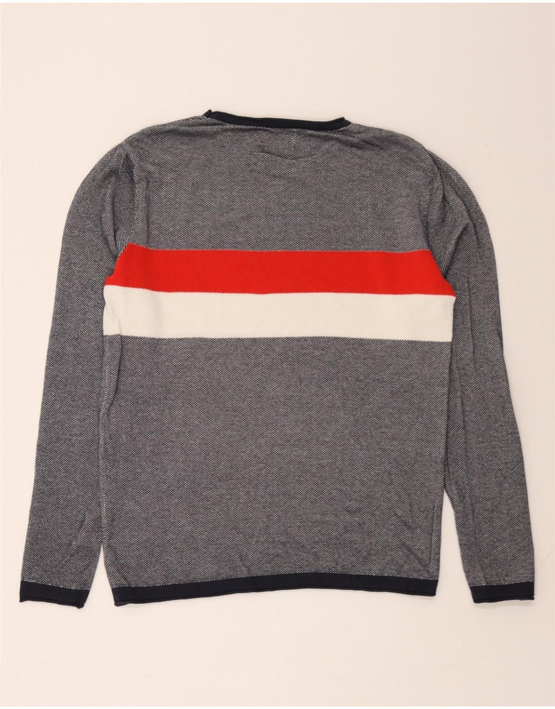 JACK & JONES Mens Crew Neck Jumper Sweater Large Navy Blue Colourblock Vintage Jack & Jones and Second-Hand Jack & Jones from Messina Hembry 