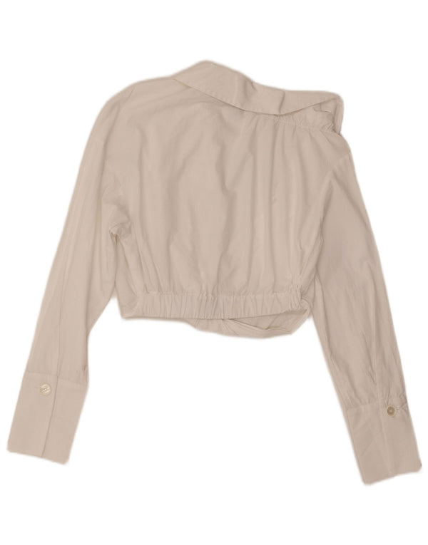 Zara Womens Crop Langærmet Bluse Top UK 10 Small White Bomuld
