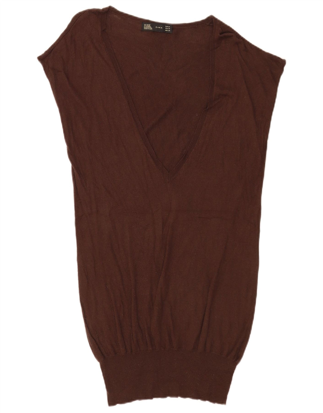 Zara Dame Longline Vest Tank Top Medium Brun Rayon