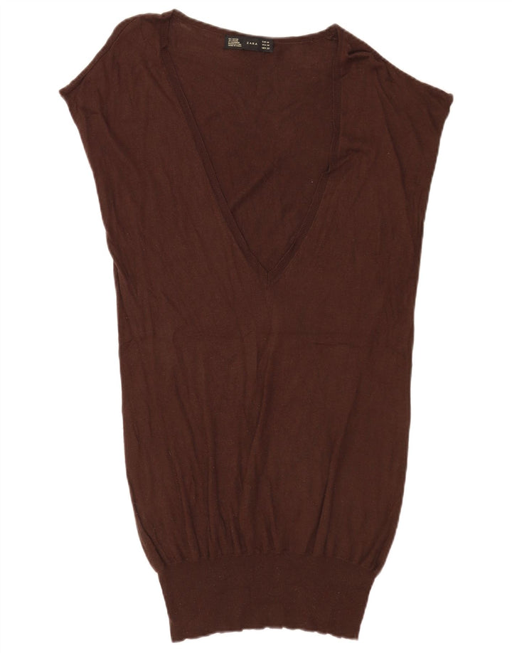 Zara Dame Longline Vest Tank Top Medium Brun Rayon