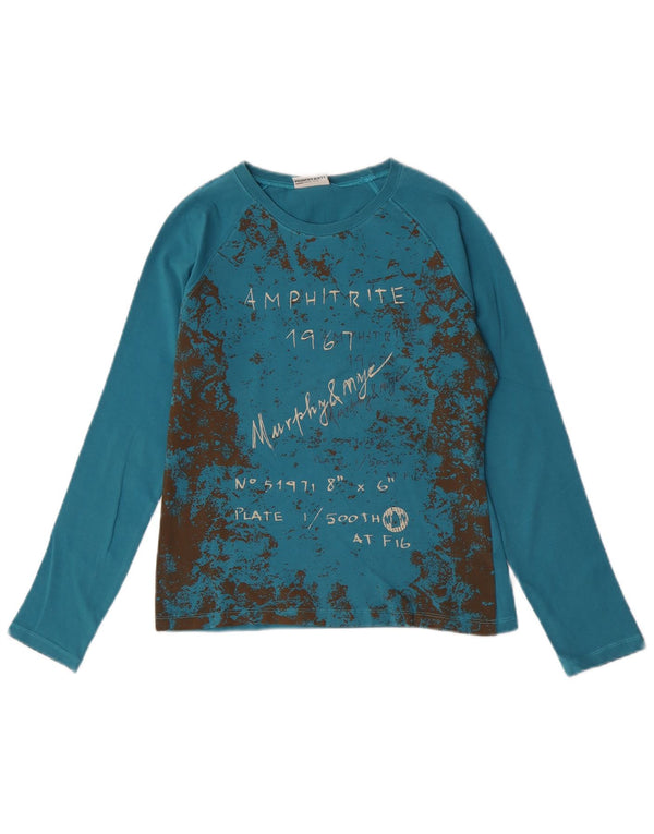 Murphy & Nye Dame Grafisk Top Langærmet UK 12 Medium Blue Cotton