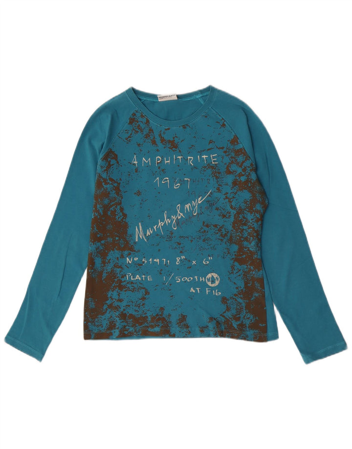 Murphy & Nye Dame Grafisk Top Langærmet UK 12 Medium Blue Cotton