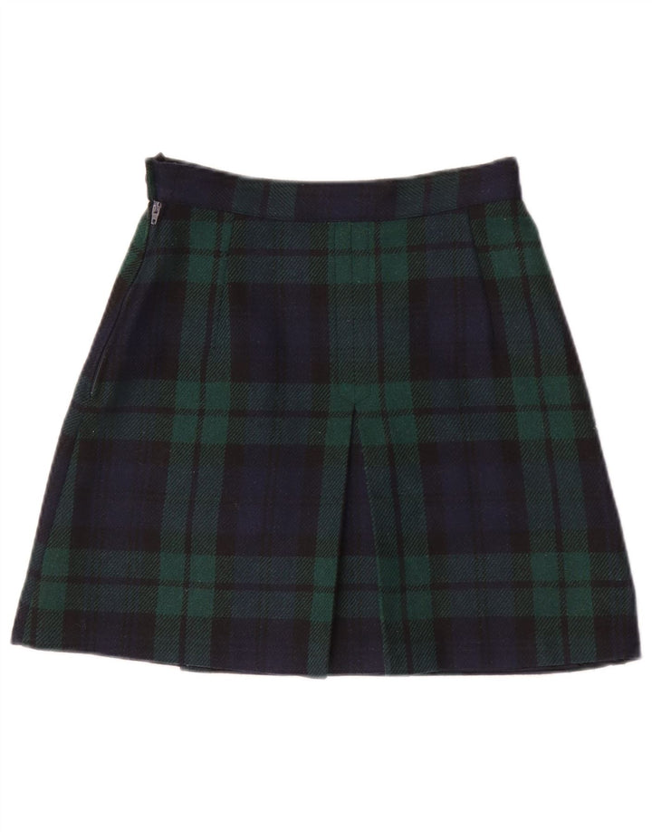 Benetton Dame Mini Nederdel IT 40 Lille W26 Grøn Plaid Akryl