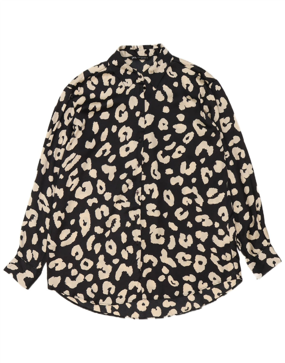 Zara skjortebluse til kvinder UK 14 Medium Black Animal Print Polyester