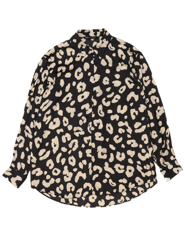 Zara skjortebluse til kvinder UK 14 Medium Black Animal Print Polyester