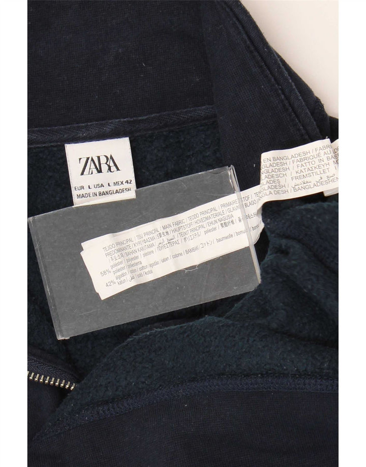 Zara Herre Zip Neck Sweatshirt Jumper Large Navy Blue Polyester