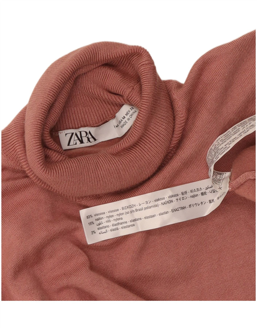 Zara Dame Rullehals Sweater UK 12 Medium Pink Viscose