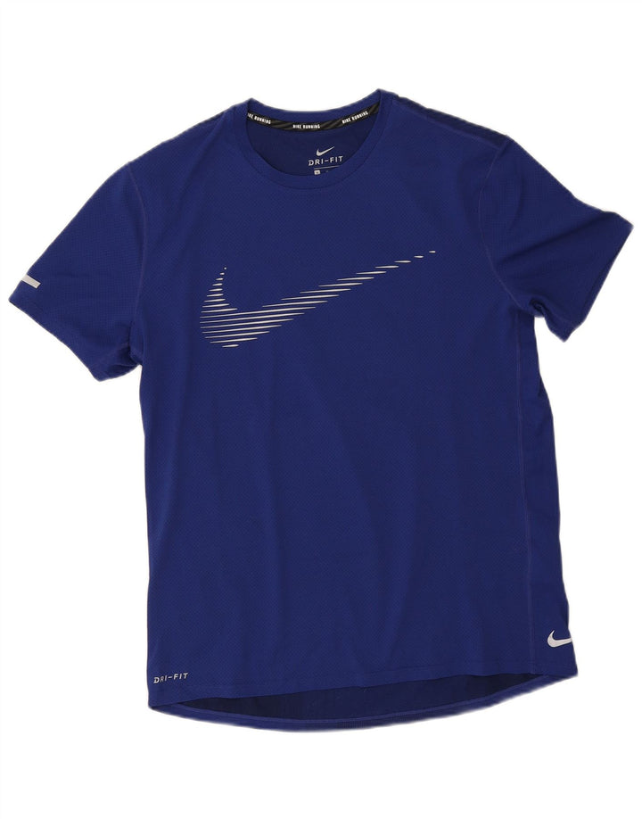 Nike Herre Dri Fit grafisk T-shirt top mellemblå polyester