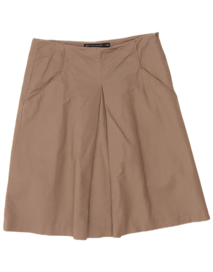 Zara Dame Midi Nederdel UK 12 Medium W28 Beige Bomuld