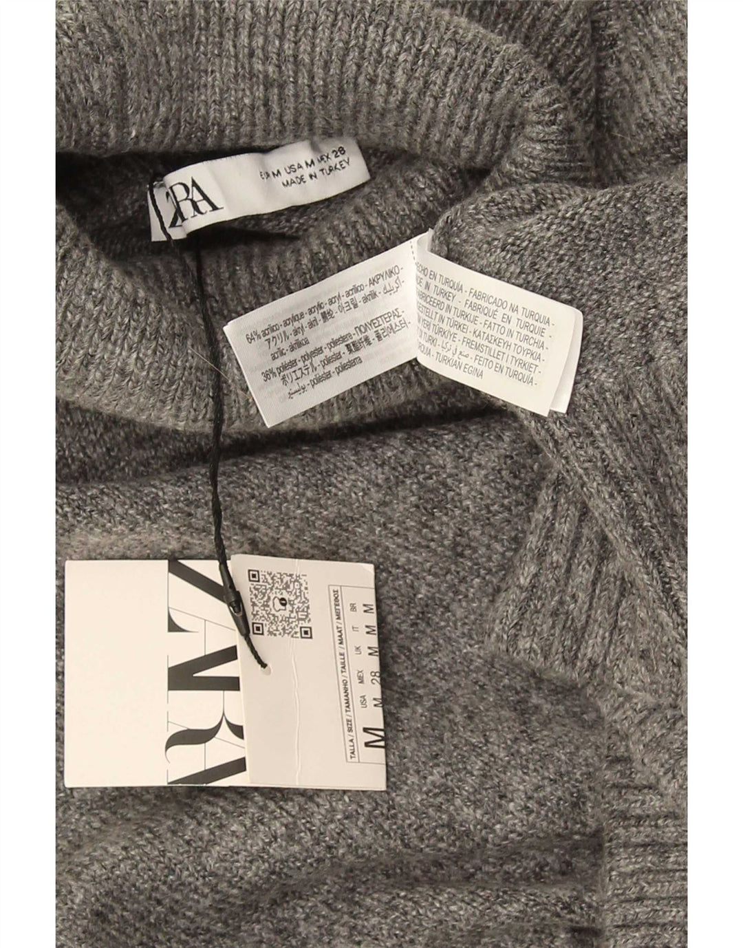 Zara Womens Crop Oversized trøjetrøje med rullehals UK 14 Medium Grey
