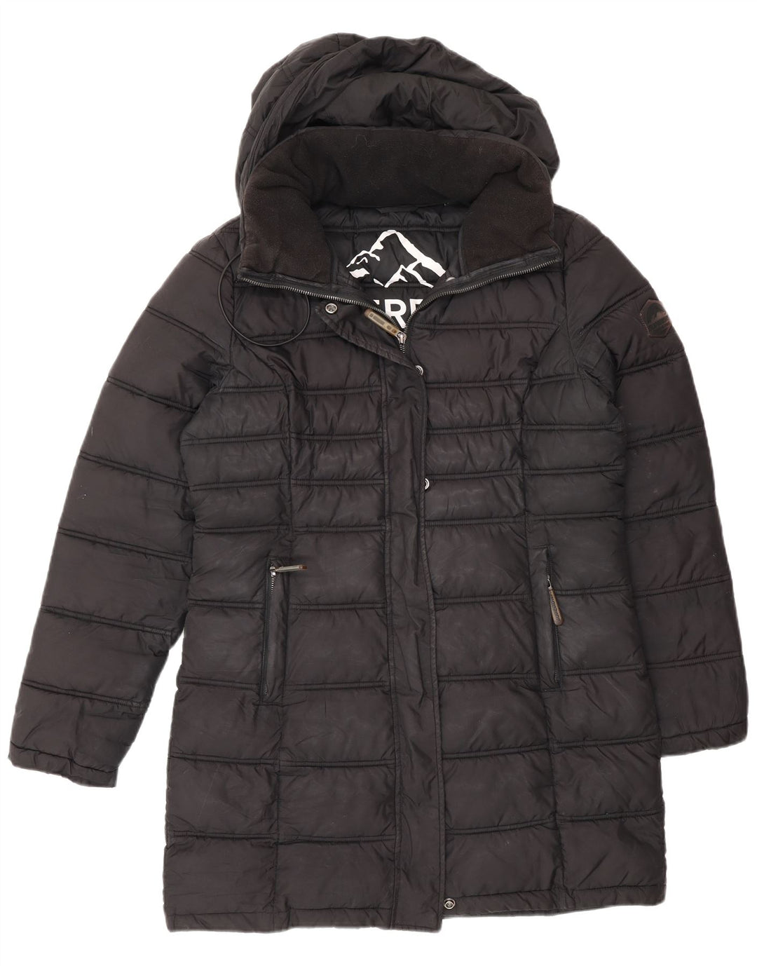 Superdry Polstret frakke med hætte til kvinder UK 12 medium sort polyester