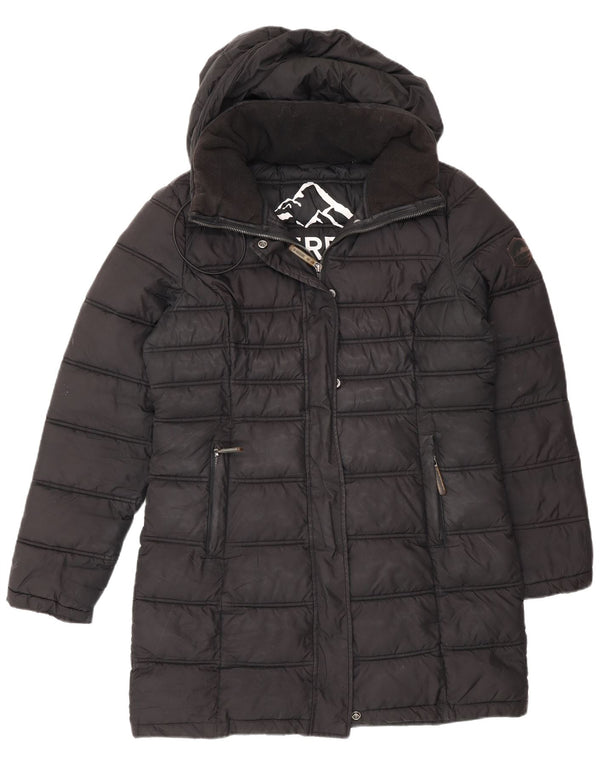 Superdry Polstret frakke med hætte til kvinder UK 12 medium sort polyester