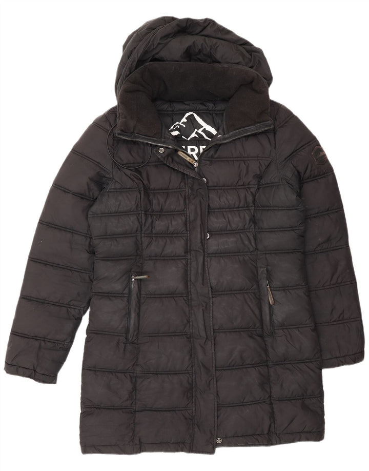 Superdry Polstret frakke med hætte til kvinder UK 12 medium sort polyester