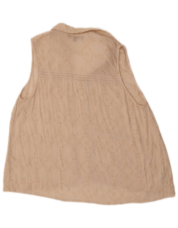 Laura Ashley Dame ærmeløs bluse Top UK 18 XL Beige Viscose