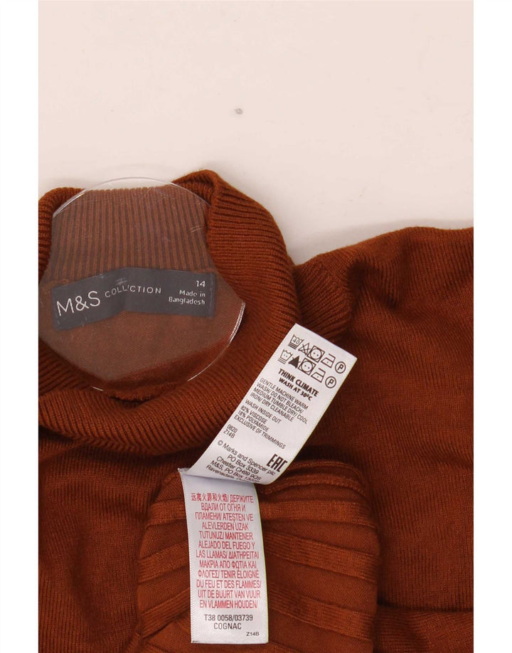 Marks & Spencer Dame Turtle Neck Jumper Sweater UK 14 Stor brun viskose